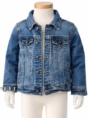 Toddler Denim Jacket Size 4/5 Studded Cuff Distressed Blue Jean Jacket